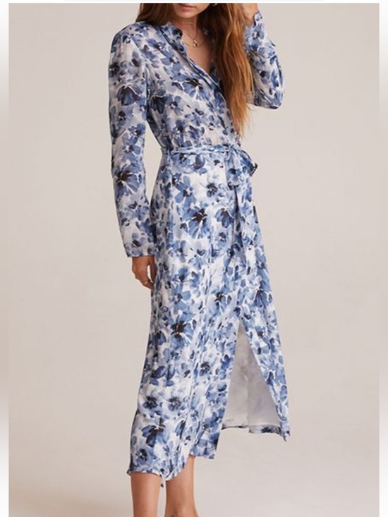 Bella Dahl Dresses & Skirts - Bella Dahl midi maxi navy and white floral print lightweight shirt dress